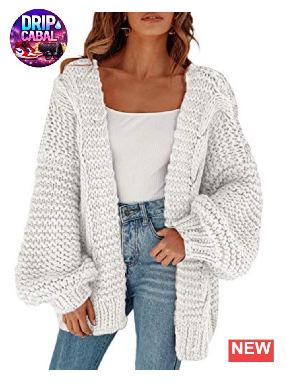 Open Front Chunky Knit Oversized Cardigan Lantern Sleeve Sweater Coat